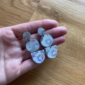 Celestial Holographic Leather + Sterling Silver Dangle Earrings Handmade